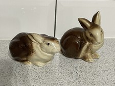 2 POOLE POTTERY BROWN & BEIGE CERAMIC RABBIT BUNNY FIGURINES