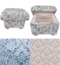 Laura Ashley Parterre Fabric Storage Footstool Floral Sage Green Pouffe Pink