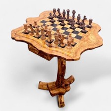 Unique Olive Wood Chess Table Set with Wooden Pieces, Handcrafted Game Table UK