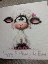 Handmade  Birthday Card - Cute Little Lamb - Happy Birthday to Ewe