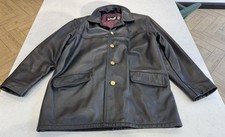 Schott NYC Vintage USA Black Leather Single Breast Thick Heavy Pea Coat Size 46