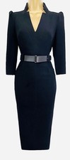Karen Millen Dress UK Size 16 BNWT Forever Black Belted Pencil Dress