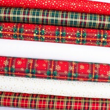 Christmas Cotton Fabric Red Gold Stars Fat Quarter Bundle Metallic Cotton Tartan