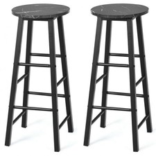 Set of 2 Bar Stools Faux Marble Pub Chair Round Kitchen Dining Chair W/ Footrest
