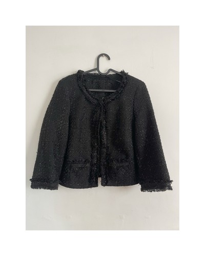 Black boucle tweed cropped - black,