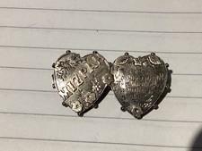 Victorian 1890s Mizpah Double Heart Brooch Sentimental Verse Antique Gilt Metal