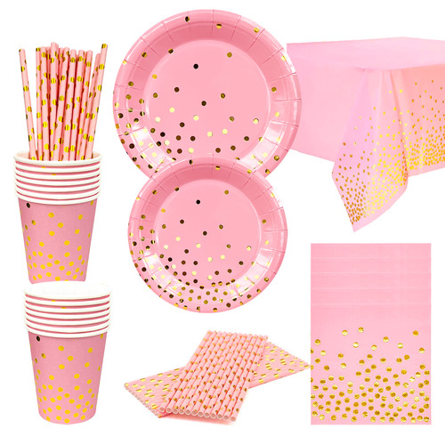 Pink gold birthday tableware - &,