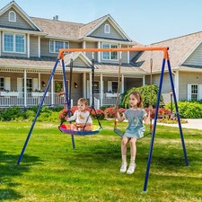 Double Swing set, Metal Swing Frame with Ground Stakes, Indoor Outdoor Kids Swin
