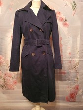 Sportmax Women’s Navy Trench Coat UK 14 100% Cotton Belted Double Breasted