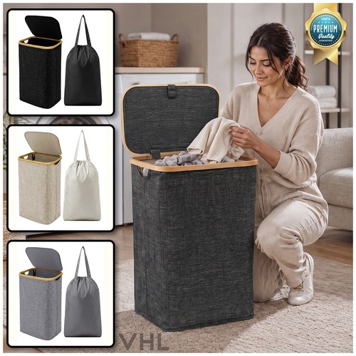 Bamboo laundry basket with lid - bamboo,