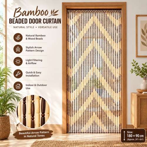 Bamboo beaded door curtain - bamboo,