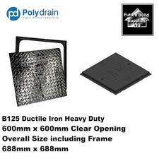 B125 Ductile Iron Heavy Duty Manhole Cover 600mm x 600mm Rapid Slide Out 688x688