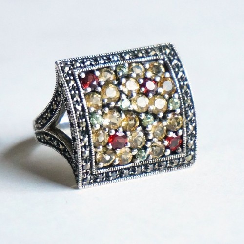 Sterling silver marcasite ring - silver,