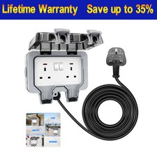 Weatherproof Outdoor Plug Twin Switched Double Socket Outside Box 3/10M Cable