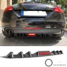 For Audi TT TTS 1999-2025 Carbon Rear Bumper Diffuser Splitter Fins w/LED Light