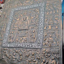 RARE  Buddha History Calendar plaster Relief Plaque Nepal 