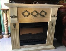 ELEGANT EMPIRE STYLE MARBLE FAUX WOOD FIREPLACE WITH HEATER