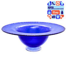 Adrian Sankey Vintage Blue Iridescent Art Glass Footed Bowl Bon Bon Dish