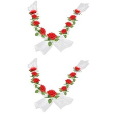  2 Sets Simulated Rose Belt Just Married Car Decorations Roses Flower