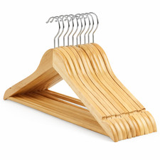 10 NATURAL WOODEN COAT HANGERS