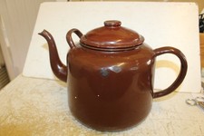 Large Brown Enamel Tea Pot Teapot 14" wide x 9" high x8.5" dia