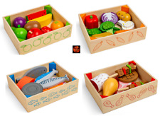 Wooden Play Food in Crate - Choose from Fruit Vegetables Fish Meat NEW