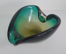 Vintage 1960's Murano Seguso Dalla Venezia green yellow sommerso glass bowl dish