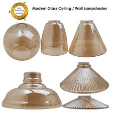 Modern Ceiling Amber Glass Light Shades Retro Lamp Easy Fit Replacement Shades