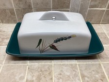 Vintage Denby Greenwheat Covered Butter Dish on Platter Stoneware 