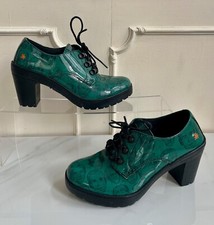 THE ART COMPANY Emerald Green Patent Face Design Block Heel Shoes EU37 UK 4