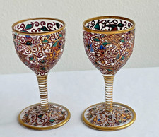 Beautiful pair antique vintage Moser enamel jewel colour gold small glasses