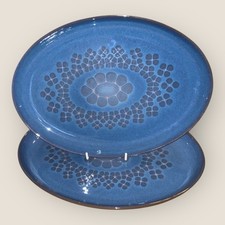 Denby Midnight Blue 2x Oval Dinner Plates Meat Platters 12.75”x9” Excellent