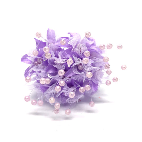 Lilac beaded flowers - lilac, fabric