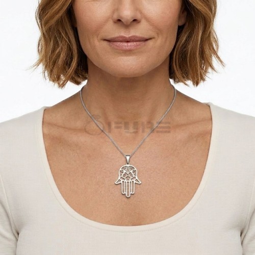 Stainless steel silver hamsa - steel,