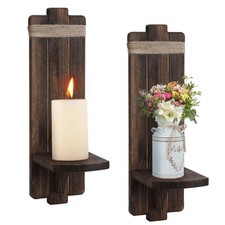Vintage Wooden Wall Candle Sconces Set of 2 Handmade Rustic Home Decor Holders