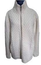 Carraig Donn Sweater XL Irish Wool Aran Fisherman Cable Knit Full Zip Classic