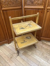 Stunning Vintage Chinese Hand Painted Folding Two Tier Side Table