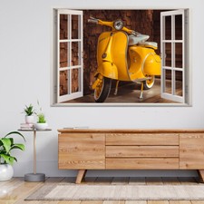 Yellow Vespa Parking Wooden