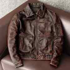 Men American Pilot Air Force Vintage Brown Black Real Leather Jacket