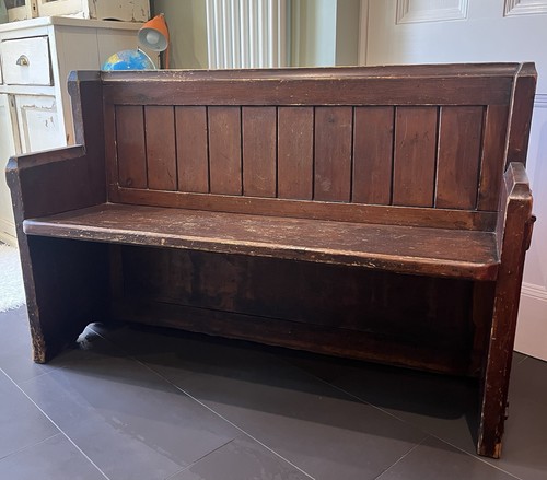 Church pew antique pitch pine - church,