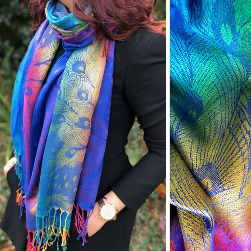Blue feather floral - blue, peacock