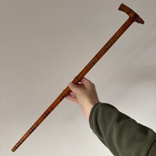 Folk Art Short Walking Stick / Swagger Stick / Shepherds Axe ~ Scorched Wooden