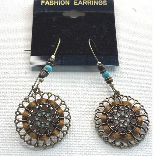 Earrings bronze faux - , leather