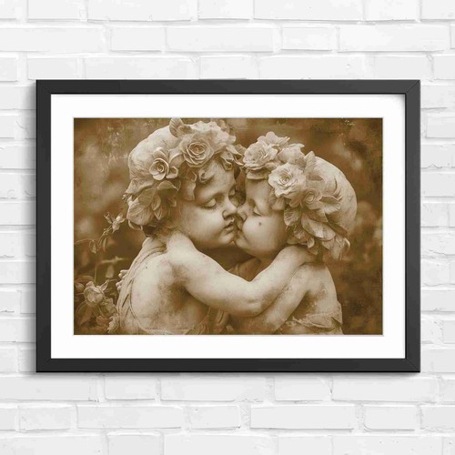 Vintage cherubs kissing with - kissing,