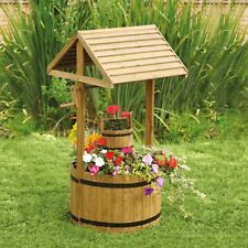 Wooden Wishing Well Planter Outdoor Garden Plant Pot Flower Holder with Liner
