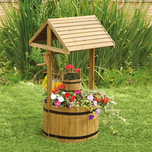 Wooden wishing well - wooden, planter