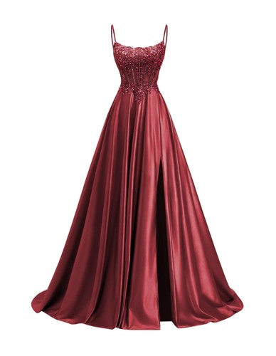 Beaded satin prom dresses - satin,