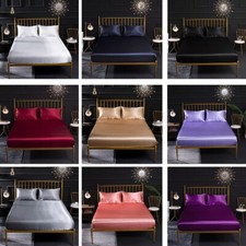 Single Double Satin Fitted Sheet Super King Silk Soft Breathable Bed Sheets UK 