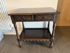 Priory Stunning Vintage Wooden Hall Console Table Carved Detail 2 Drawers Shelf