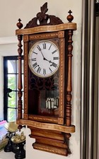 Antique Victorian American Inlaid Wall Clock Striking Chiming 8 Day Movement